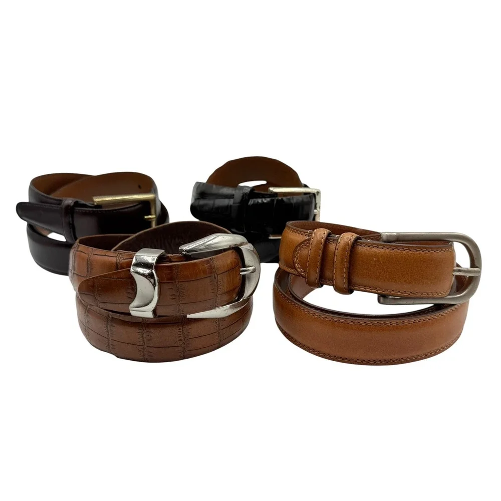 Paul Fredrick Mens Leather Belt Lot of 4 Croc Embossed Smooth Dress Belt Size 38